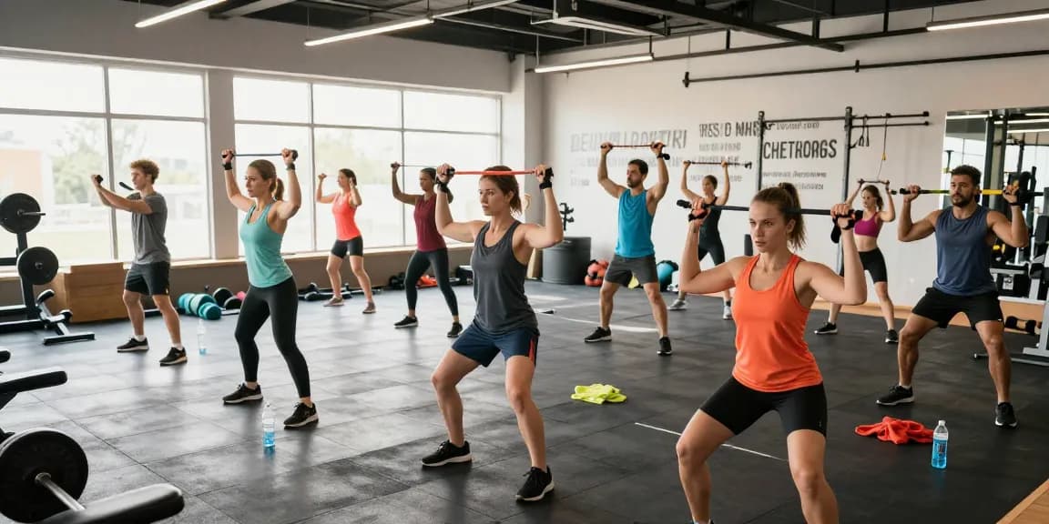 Prime Pharma Steroids in een dynamische sportschooltraining met diverse sporters en apparatuur.