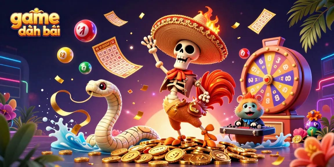 Experience thrilling game đánh bài with a vibrant scene featuring dynamic characters and colorful casino elements.