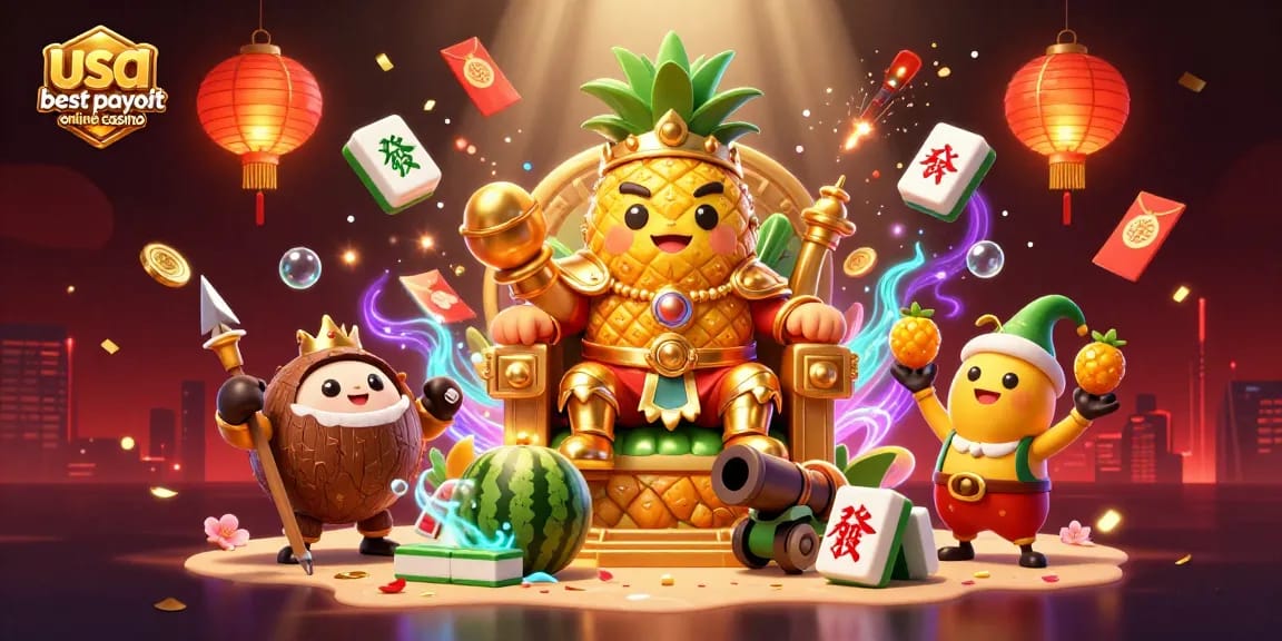 Experience the excitement at the usa best payout online casino with engaging characters, dynamic casino elements, and festive decorations.