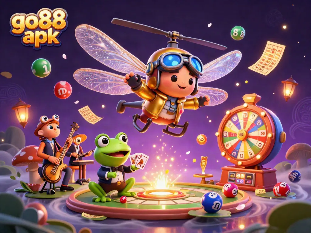 Experience thrilling gaming with go88 apk in this vibrant 3D casino scene featuring lively characters.
