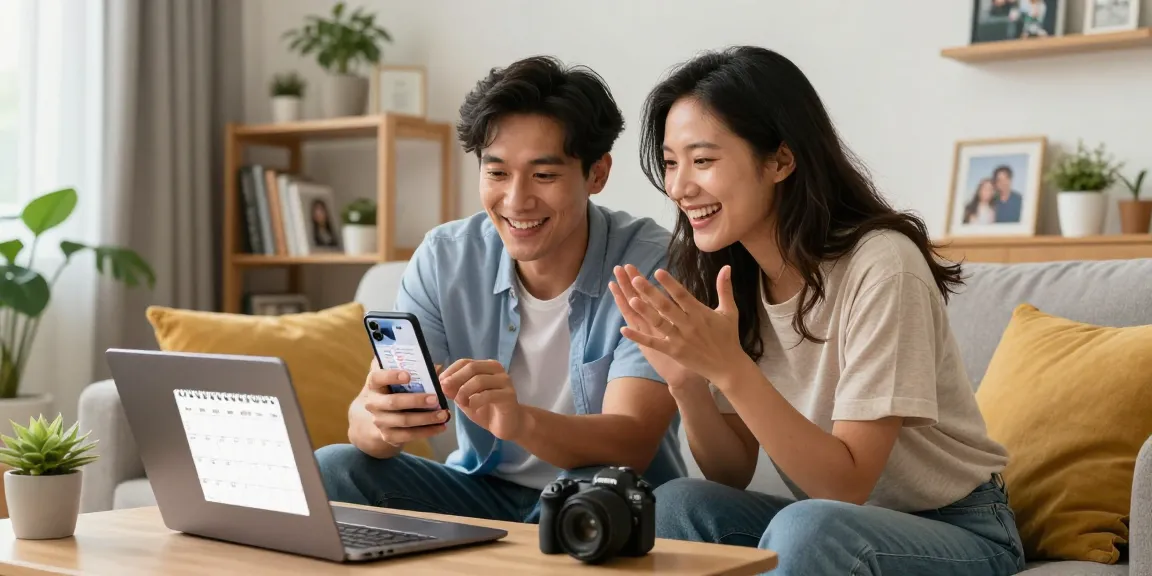 Couple connecting over video call while exploring https://f168.dating/ for meaningful relationships, surrounded by warm home decor.