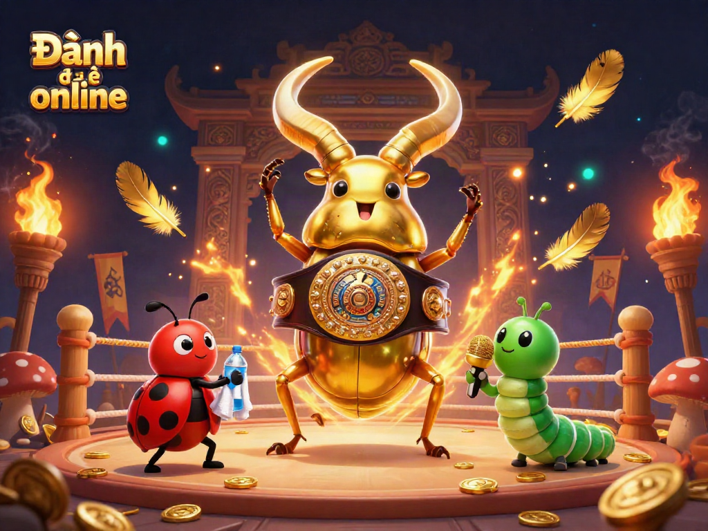 Engage with Đánh đề online through a vibrant 3D scene depicting a boxing beetle champion, enhancing your betting experience.