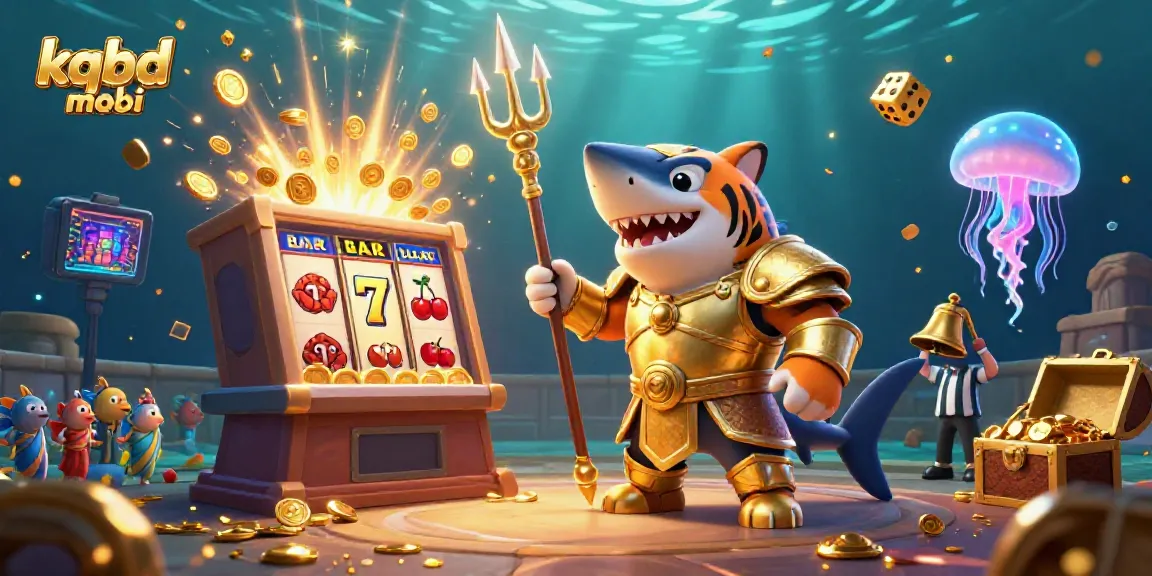 Engage with KQBD MOBI in this vibrant underwater colosseum, as players celebrate casino wins with dynamic elements.