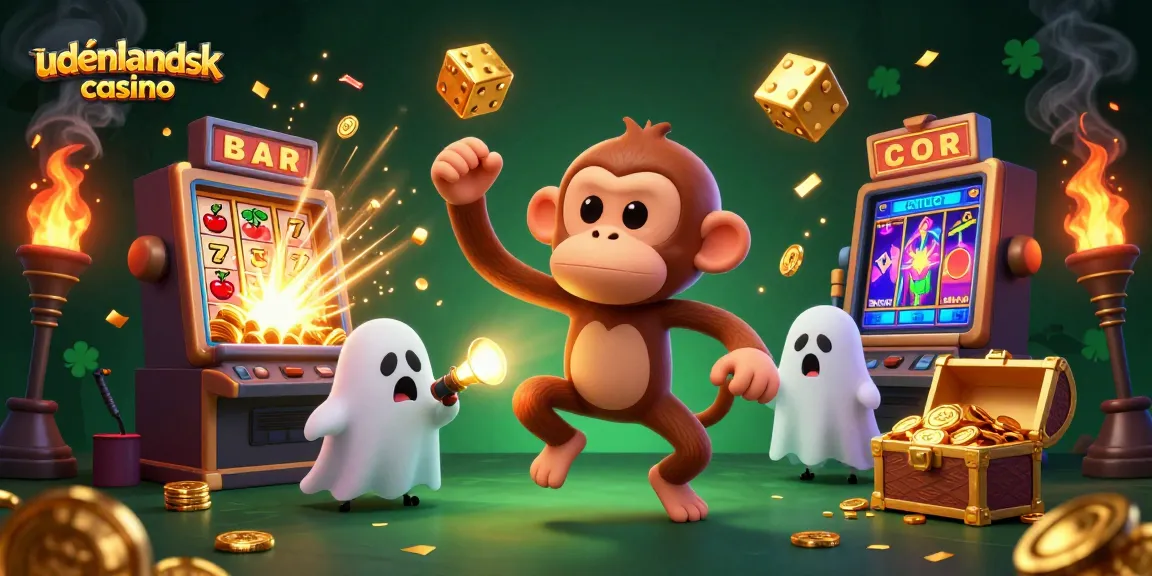 Engage in thrilling oyun action with udenlandsk casino featuring a playful ghost monkey and a curious puppy in a vibrant haunted setting.