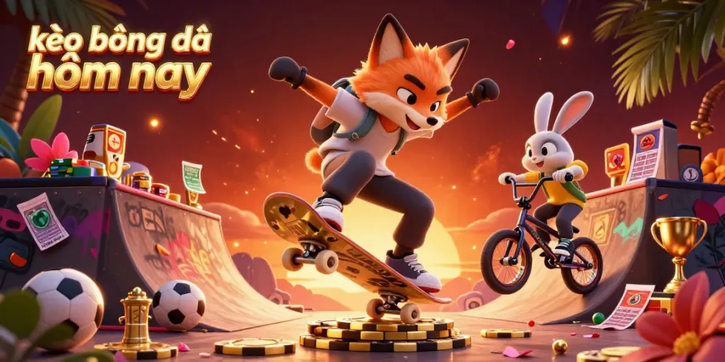 Engage with kèo bóng đá hôm nay featuring a vibrant scene combining sports betting elements and dynamic gaming characters.
