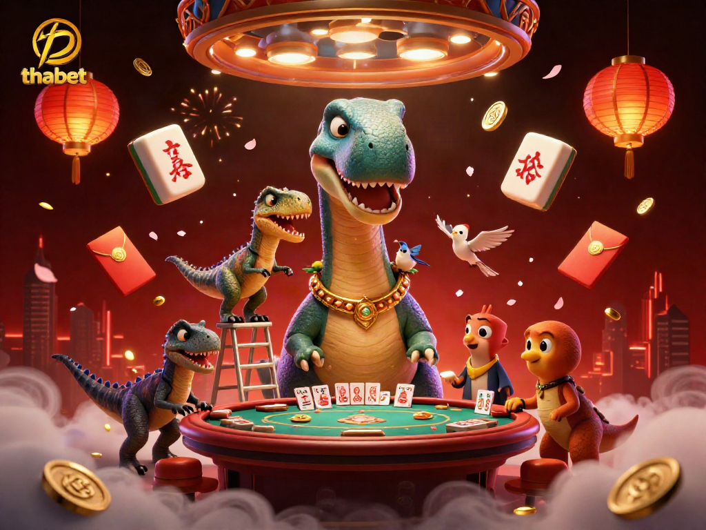 Engage with thabet casino adventures featuring a whimsical brontosaurus and clever raptor in action.