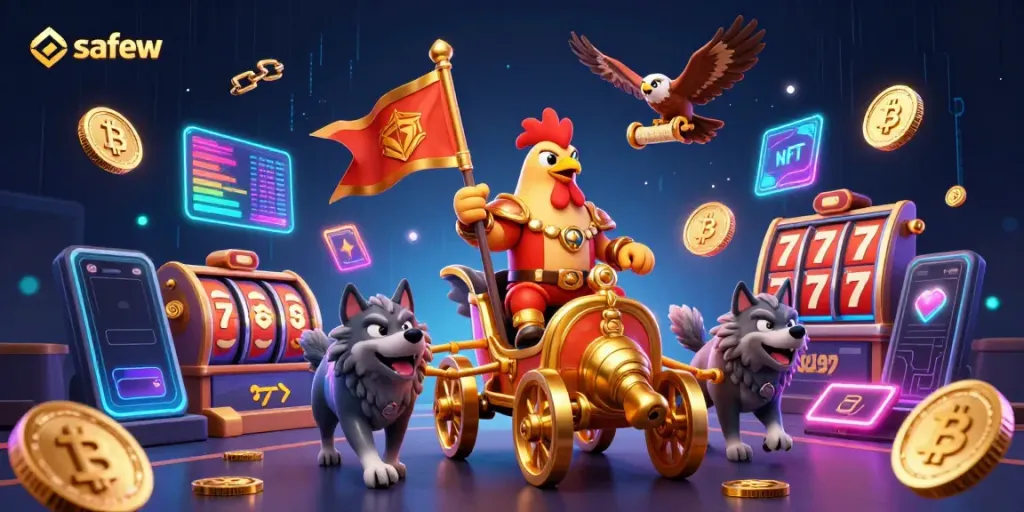 Experience safew's world of exciting slot games with 3D characters and vibrant casino elements.