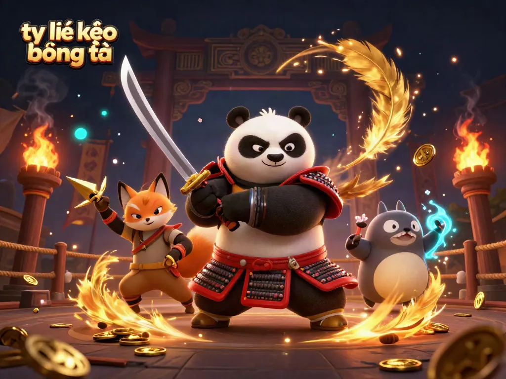 Create winning bets with tỷ lệ kèo bóng đá in an action-packed digital illustration featuring samurai and ninja characters.