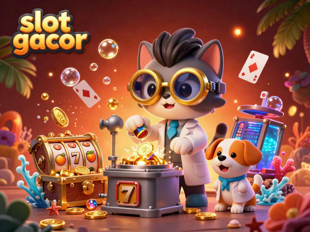 Join the excitement of slot gacor with a vibrant 3D scene of winning games, featuring lively characters and dynamic gameplay elements.
