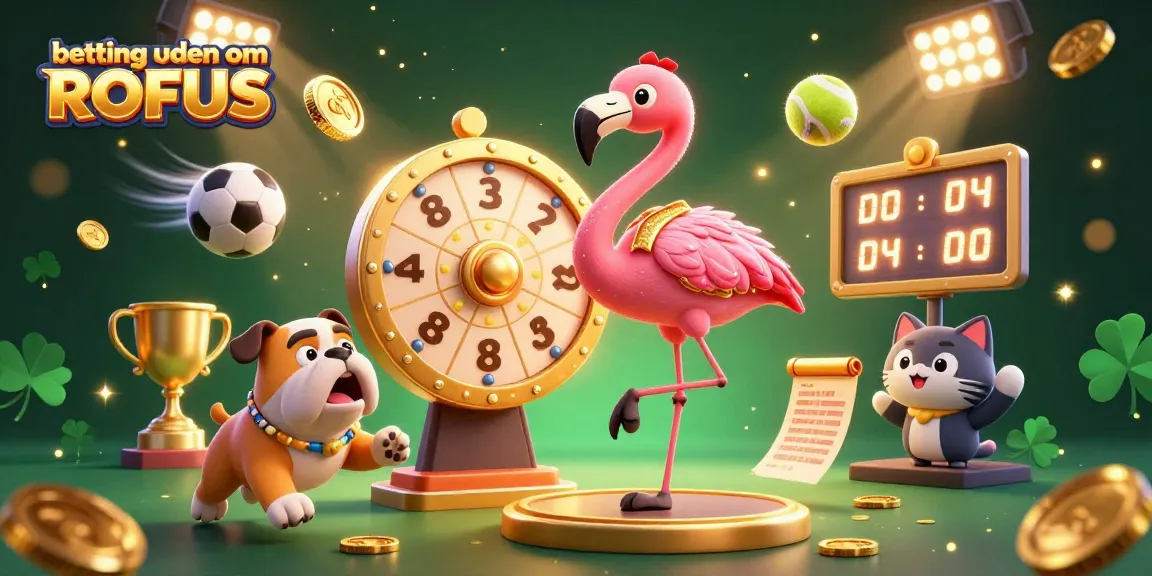 Experience betting uden om ROFUS with vibrant characters and dynamic sports elements in an exciting casino scene.