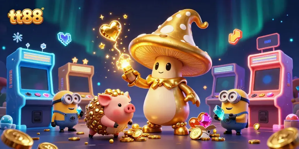 Engage with high-stakes gaming at tt88, featuring magical characters amidst vibrant casino elements.