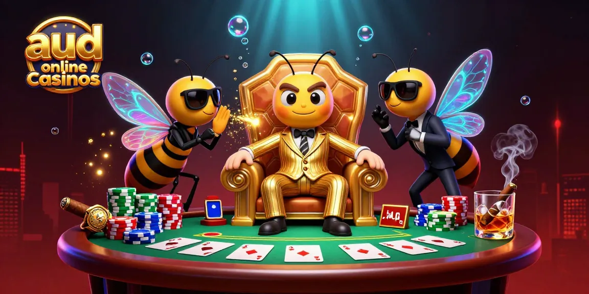 Engage with aud online casinos while enjoying vibrant 3D cartoon mob boss scene filled with poker elements.