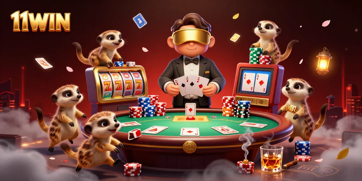 Engage in vibrant casino action at 11WIN with meerkats running a lively gaming scene.