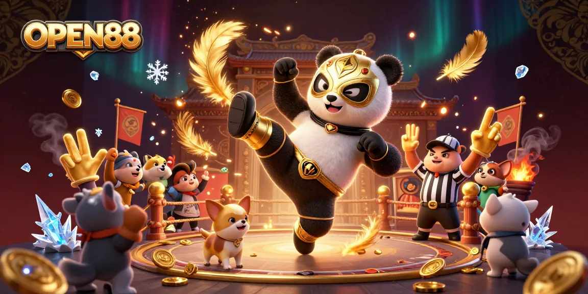 Experience thrilling gameplay with OPEN88, featuring a panda wrestler and exciting gambling action