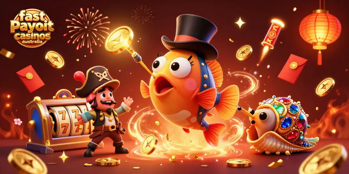 Engage with fast payout casinos Australia through a vibrant 3D casino illustration featuring lively characters and dynamic gaming elements.