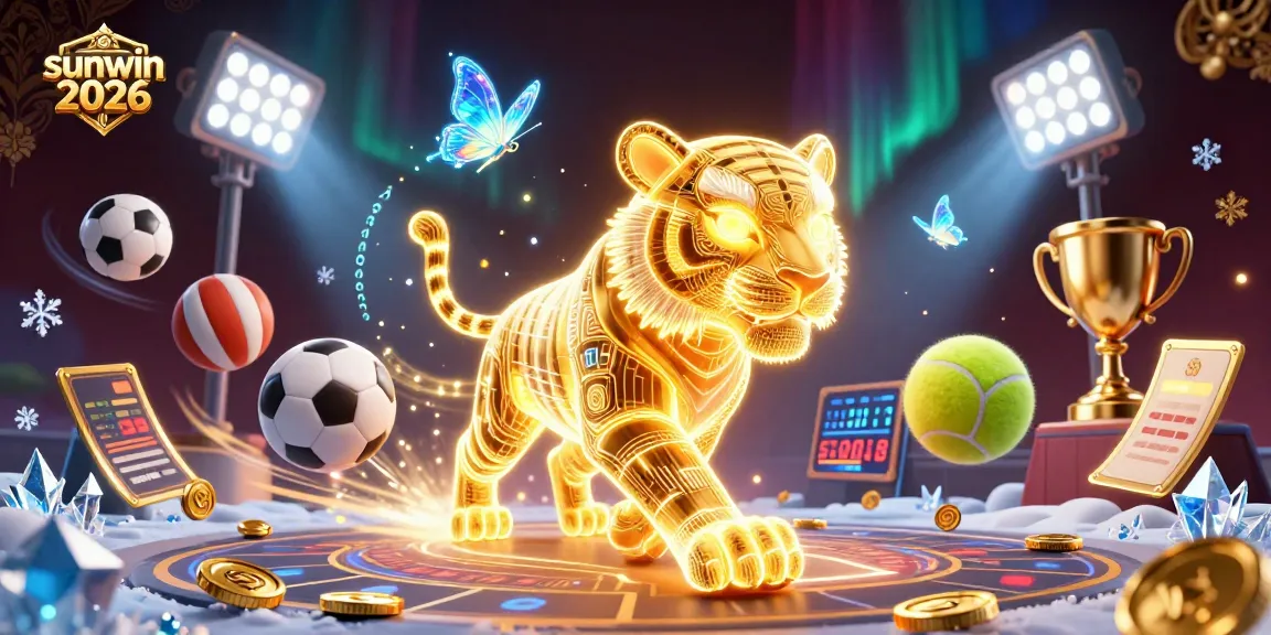 Engage with the thrilling atmosphere of sunwin 2026, featuring a golden tiger in a vibrant casino.