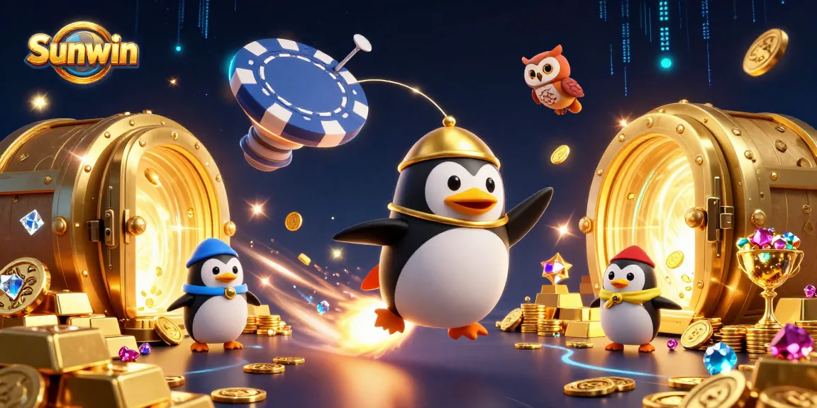 Experience epic wins with Sunwin's golden penguin and casino treasures in this dynamic casino scene.