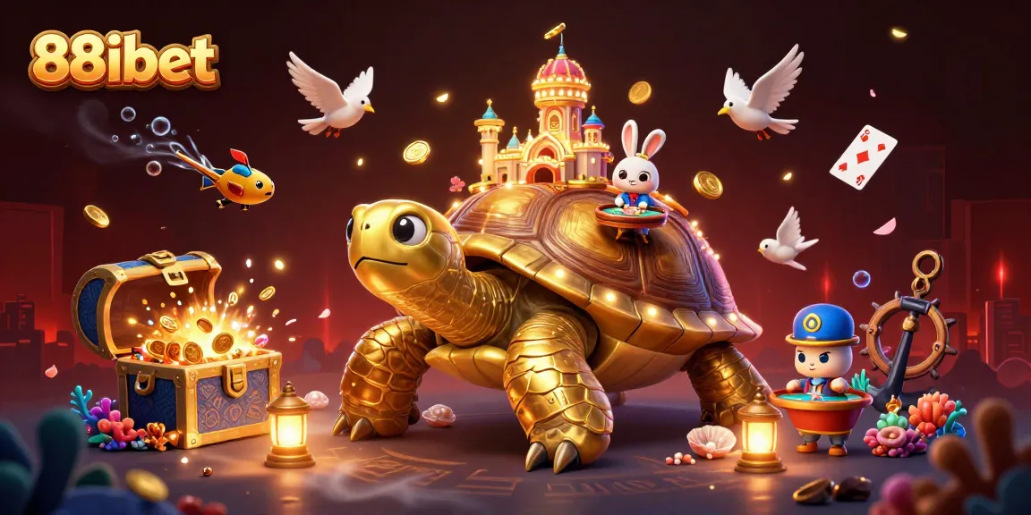 Experience the excitement of 88ibet with a golden tortoise casino scene filled with vibrant game elements.