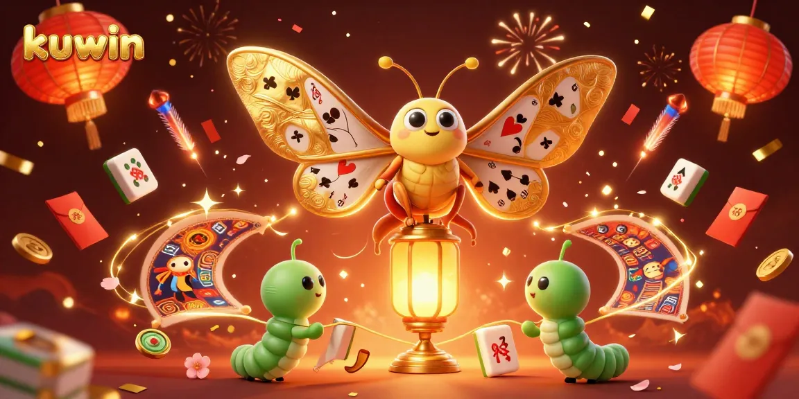 Engage with kuwin's lively casino atmosphere featuring a majestic moth and gold adorned elements.